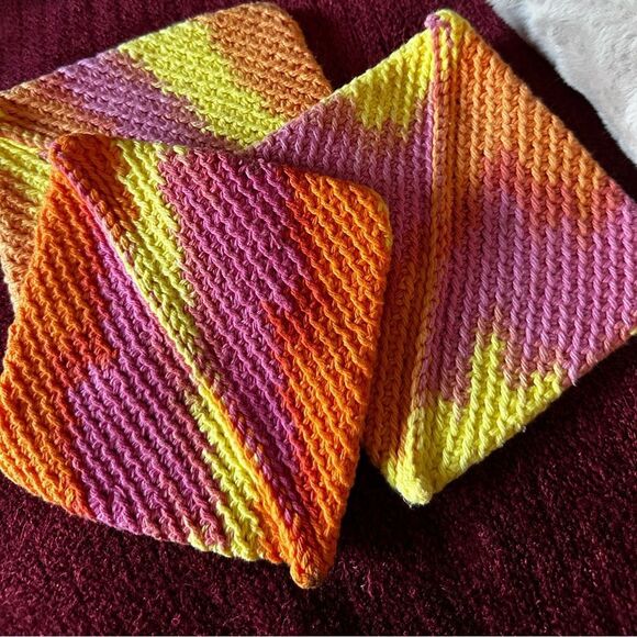 Hand Crafted Other - 3 Rainbow Sherbet Vintage Crocheted Hot Pads Handcrafted
